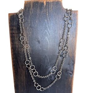 Classic Hoops and Chains Necklace in Brushed Nickel